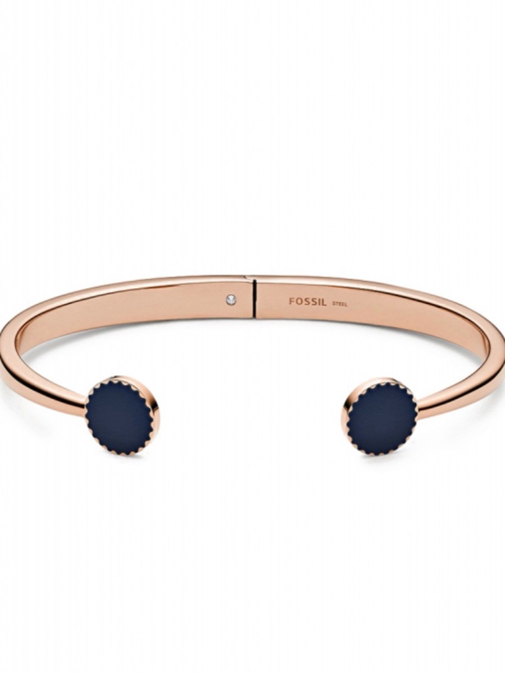Fossil Rose bangle with blue enamel